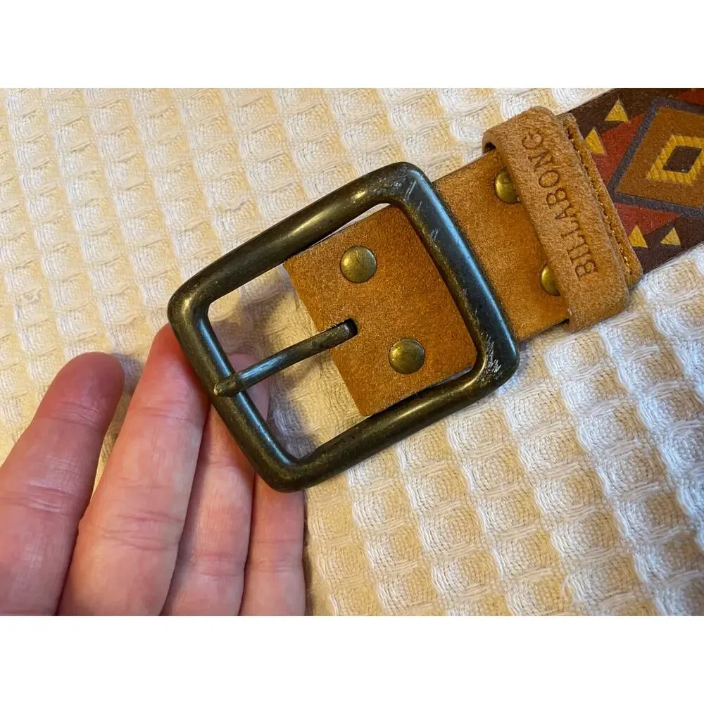 Billabong Leather Multicolor Tribal Print Classic Boho Y2K Belt Medium